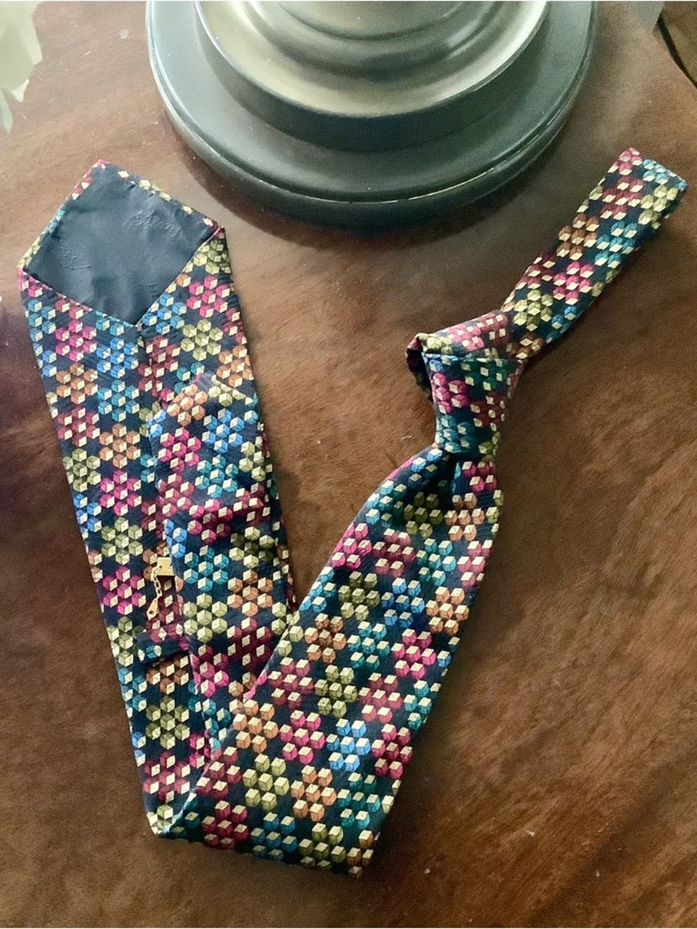 Brioni Multicolor Geometric Italian Silk Tie in Blue, Green & Pink EUC